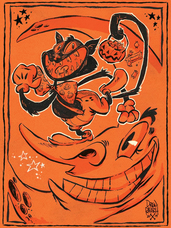 Image of Mr. Jinx, the Halloween Cat and the Moon