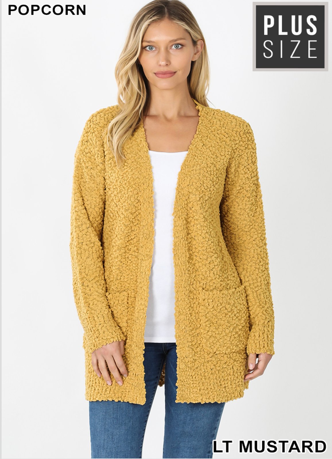 mustard yellow popcorn cardigan