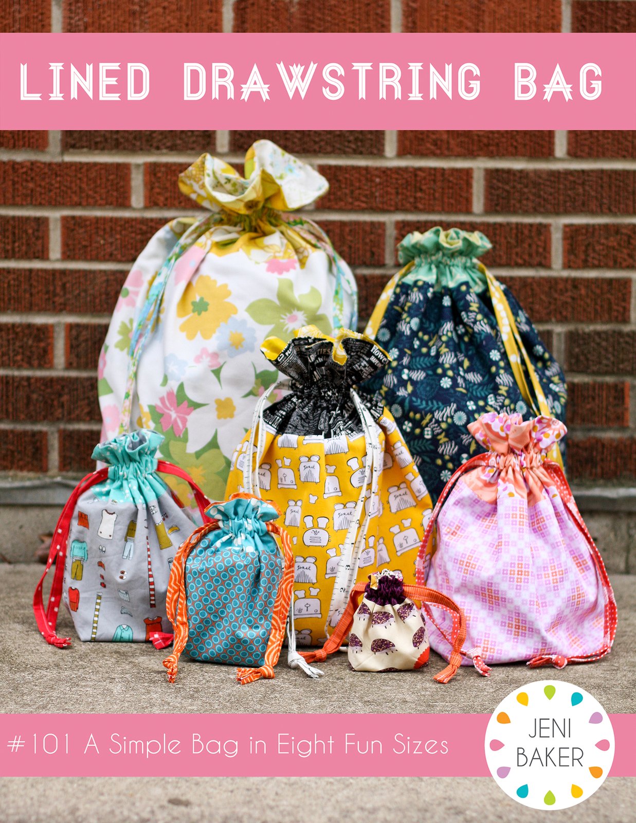 Lined Drawstring Bag Pattern Bundle (PDF Download) | Jeni Baker Patterns