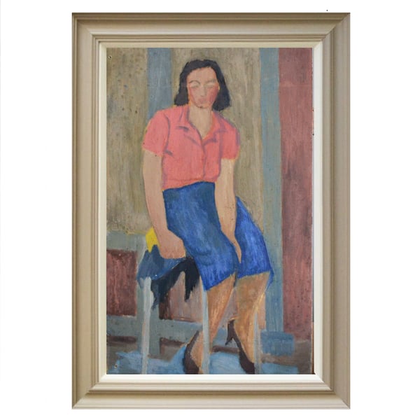 Image of 1940's Painting. 'Girl in a Red Blouse.'