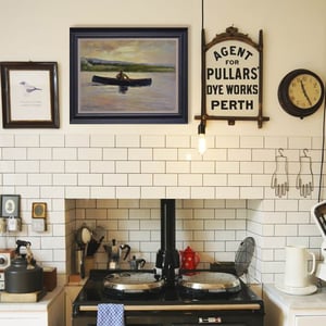 Image of Mid-century, Scottish Impressionist Painting, 'Loch Fishing.'