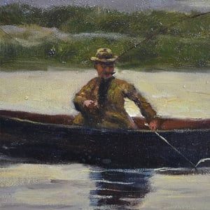 Image of Mid-century, Scottish Impressionist Painting, 'Loch Fishing.'