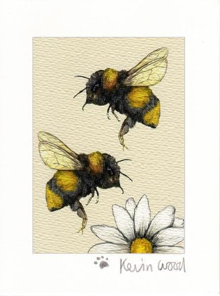 Image of Two bees signed fine art print in mount. Available in three sizes.