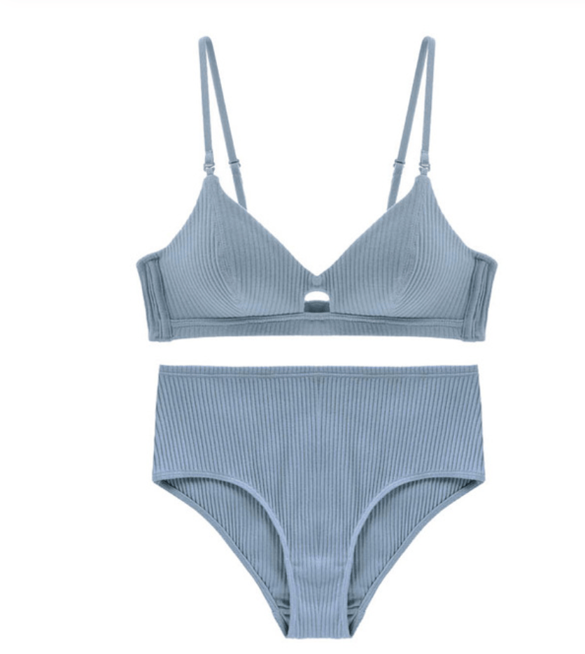Baby Blue Ribbed Bralette + Underwear Set