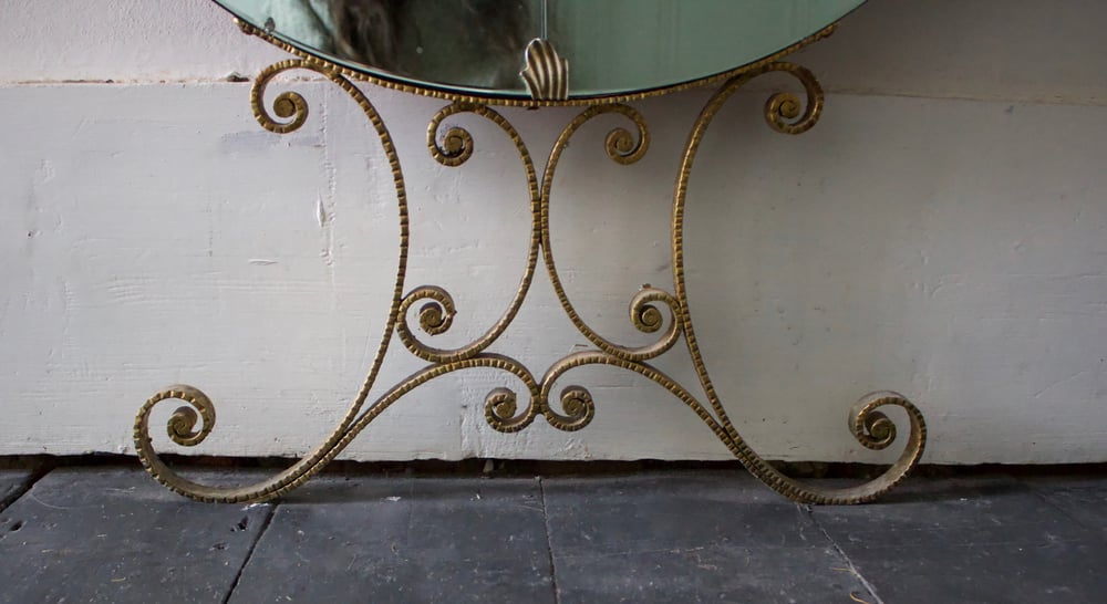 Image of Italian Floor-Standing Mirror with Blue Border by Colli, 1950s