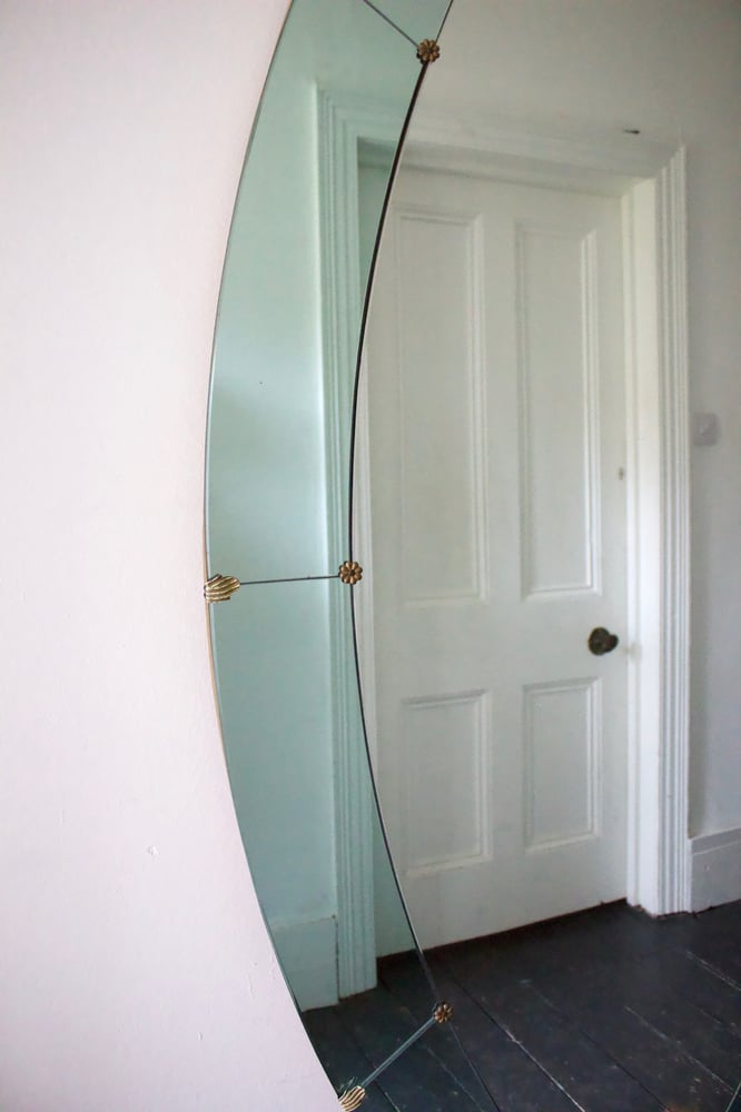 Image of Italian Floor-Standing Mirror with Blue Border by Colli, 1950s