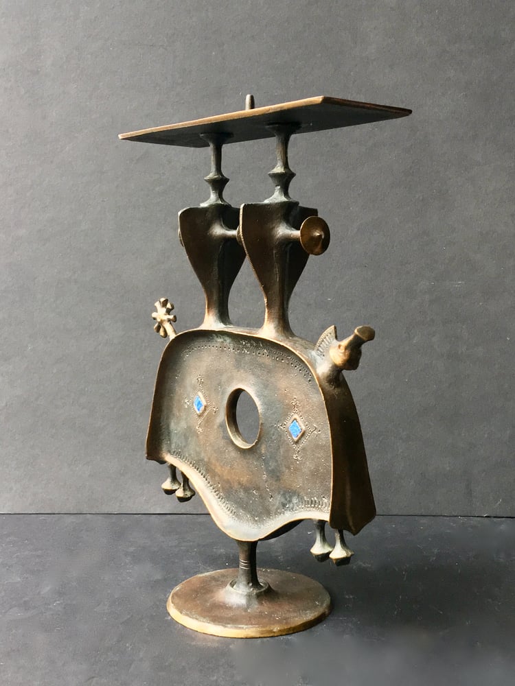 Image of Sculptural Bronze Candleholder, Hungary, Mid-20th Century