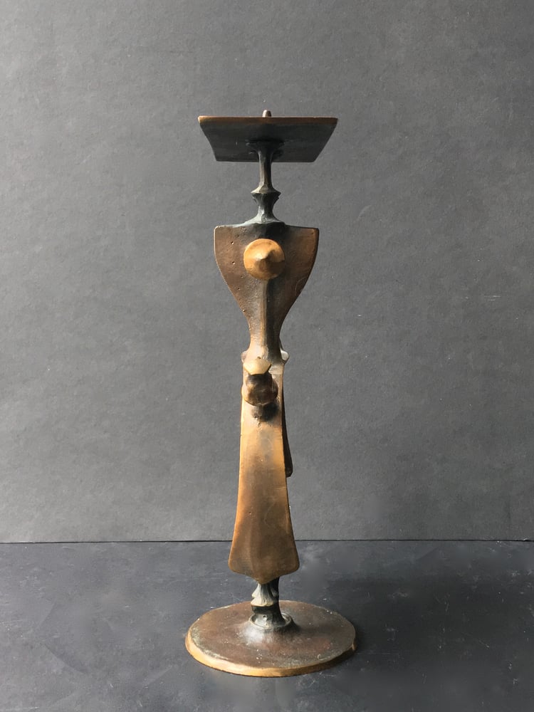 Image of Sculptural Bronze Candleholder, Hungary, Mid-20th Century