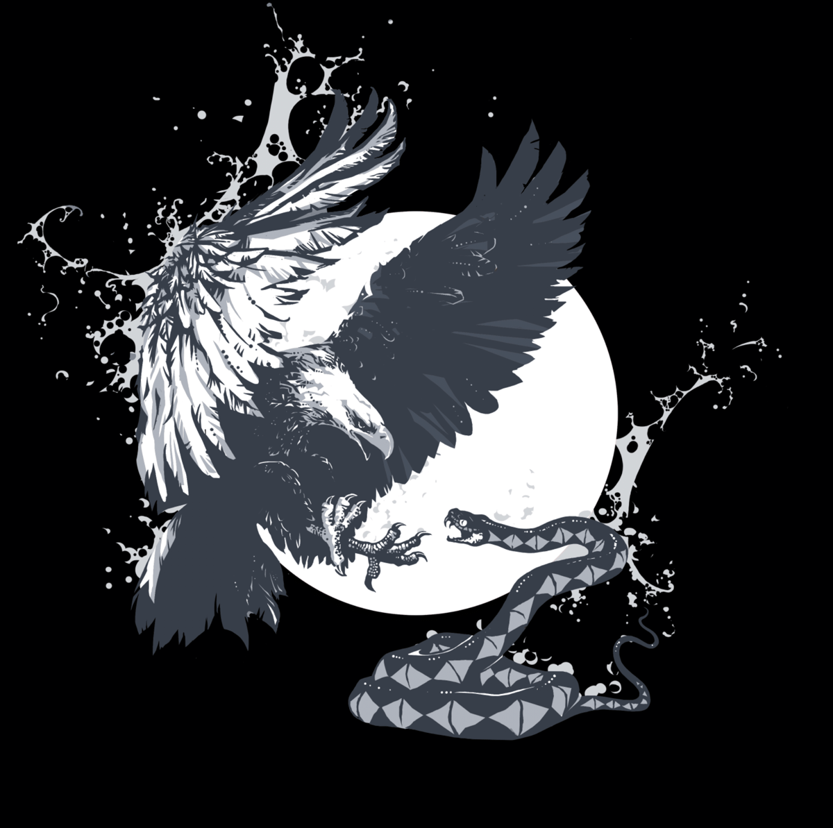 "EAGLE & SNAKE" White on Black T-Shirt