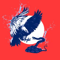 Image 2 of "EAGLE & SNAKE" Blue on Red T-Shirt