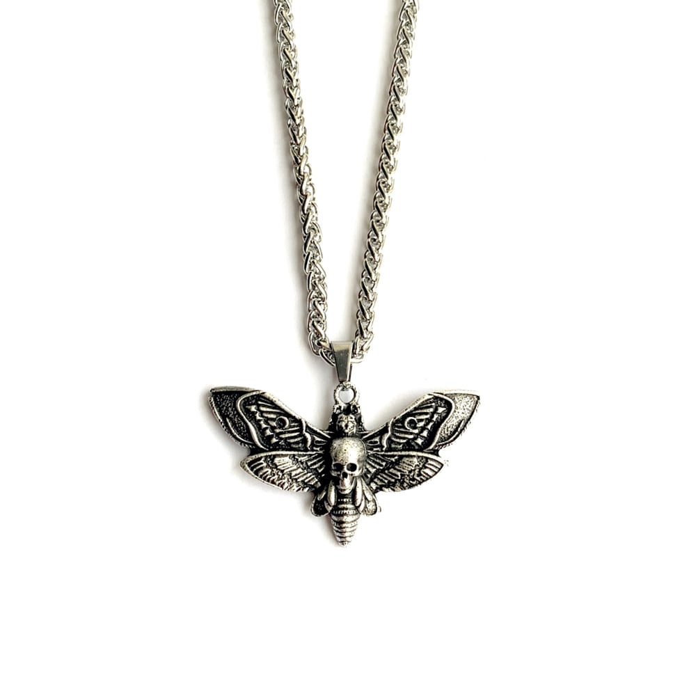 Image of Death's-head hawkmoth Pendant Silver Moth Necklace