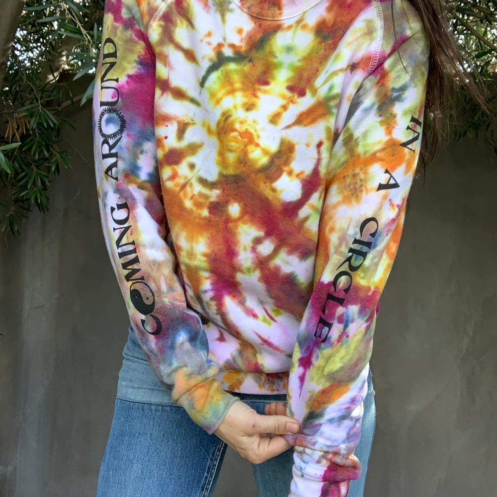 Image of coming around in a circle tie dye sweatshirt - sleeves only print