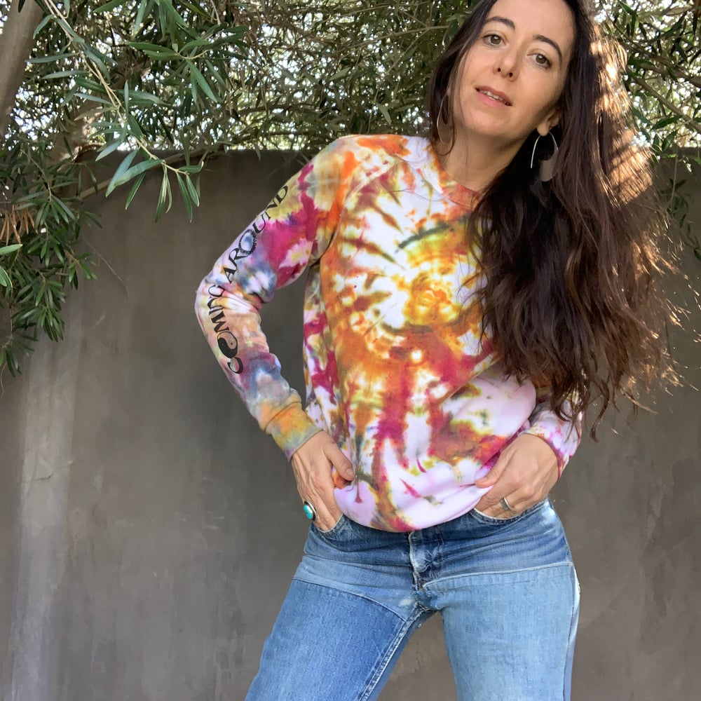 Image of coming around in a circle tie dye sweatshirt - sleeves only print