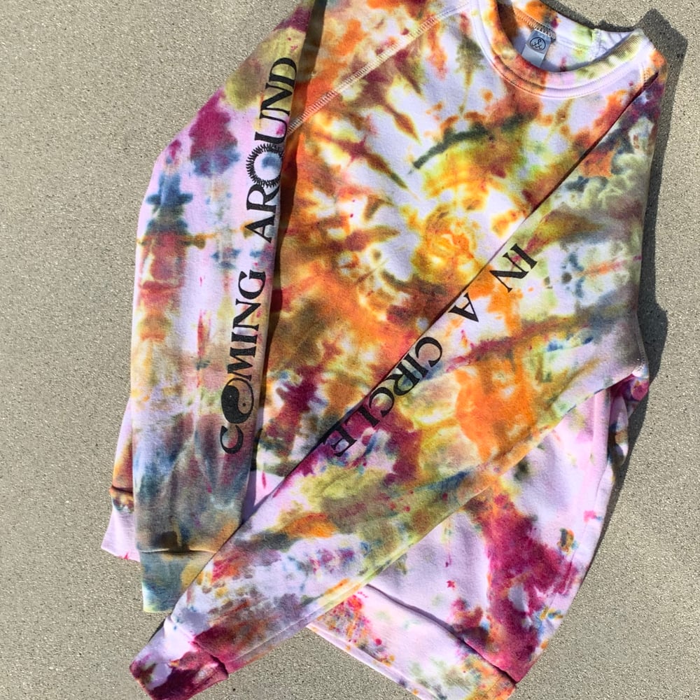 Image of coming around in a circle tie dye sweatshirt - sleeves only print