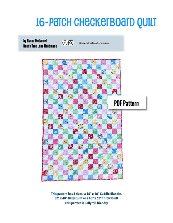 Image of 16-Patch Checkerboard Quilt & Cuddle Blankie PDF Pattern