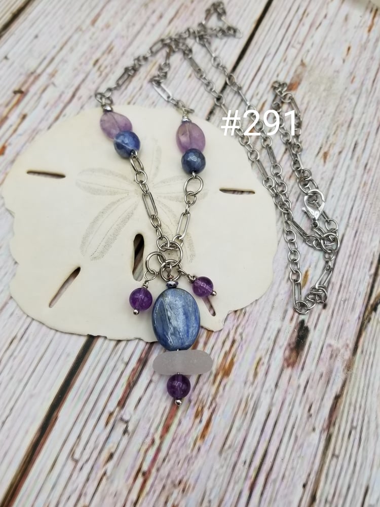 Image of Sea Glass- Kyanite- Amethyst- Necklace- #291