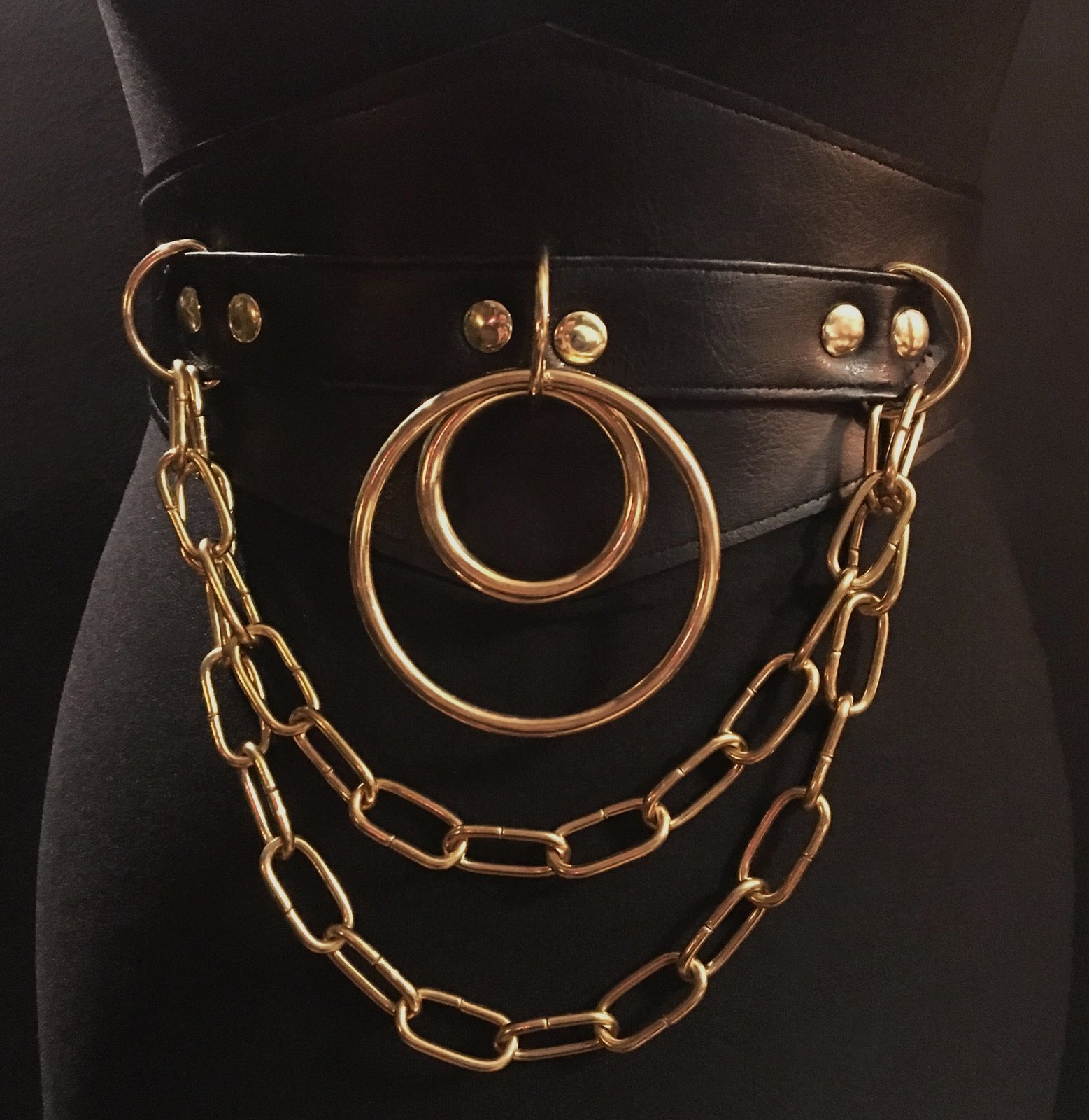 Double ring double chain cincher vegan leather and gold