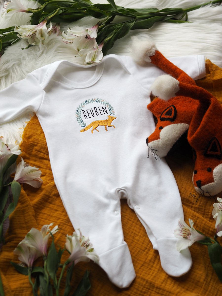 Woodland Fox - white baby grow | Oh Little Bing