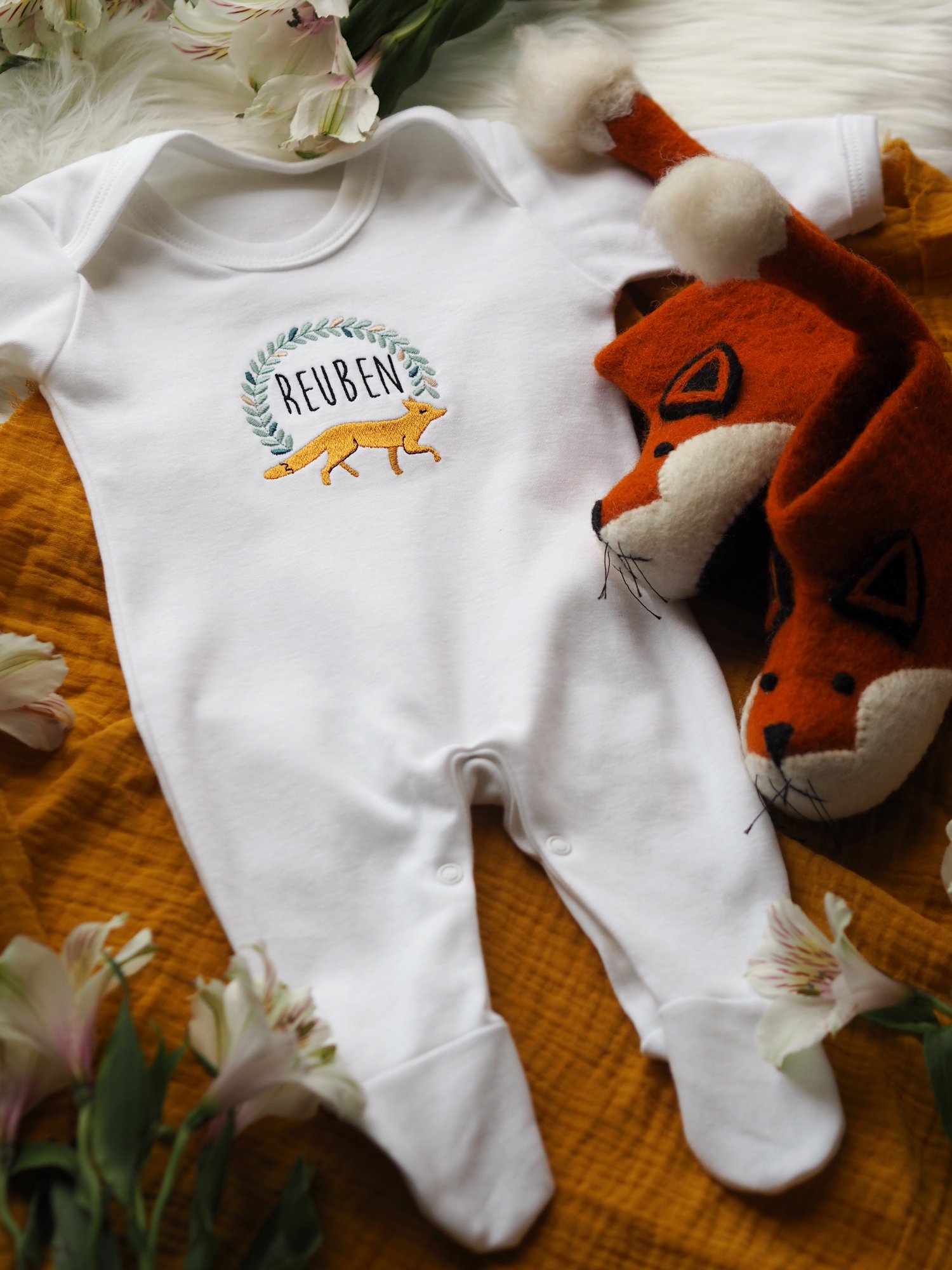 Image of  Woodland Fox - white baby grow