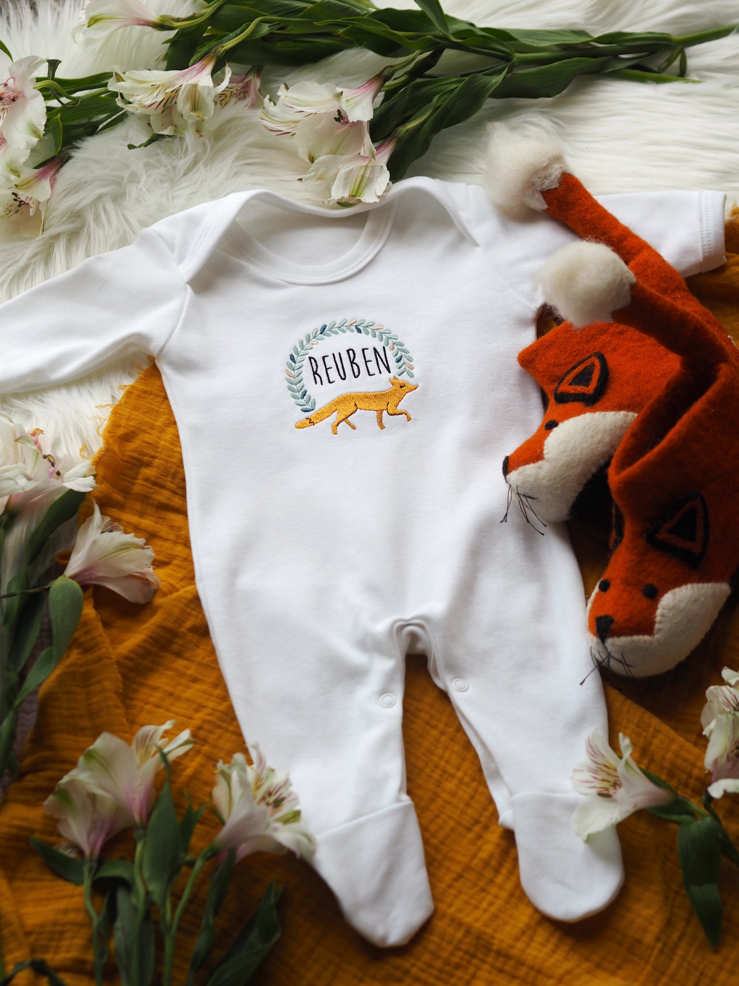 Image of  Woodland Fox - white baby grow