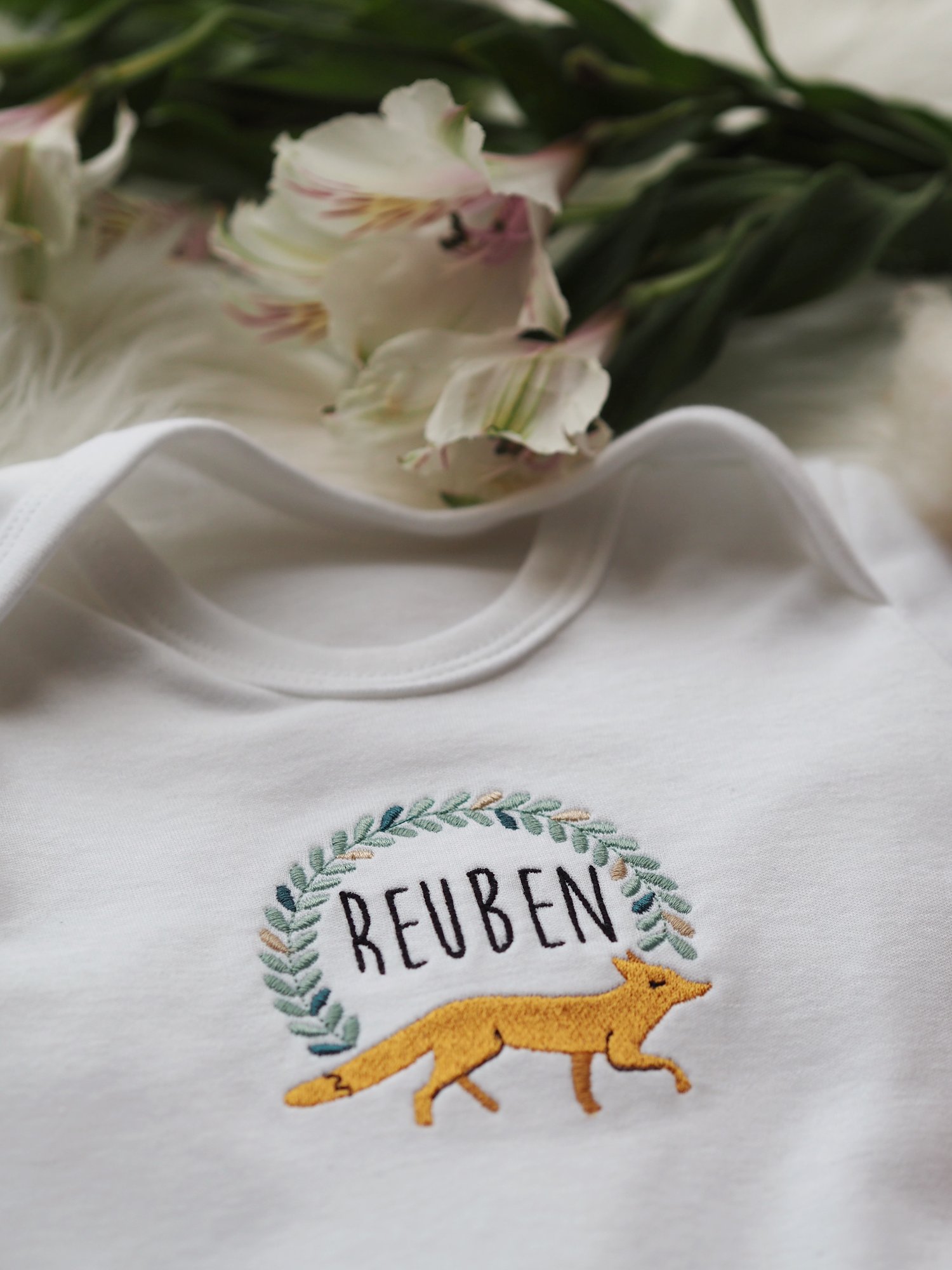 Image of  Woodland Fox - white baby grow
