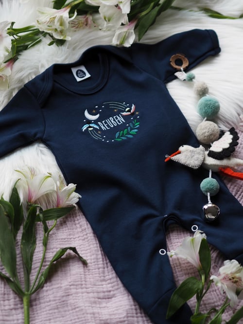 Image of  Fireflies Who Glow In The Dark - Navy baby grow