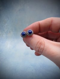 Image 2 of Eos 'Halo' Handmade Sterling Silver Stud Earrings Set With Lapis Lazuli