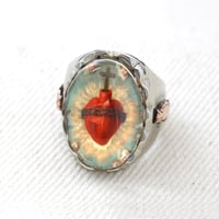 Image 1 of OVAL SACRED HEART IMAGE MEXICAN BIKER RING