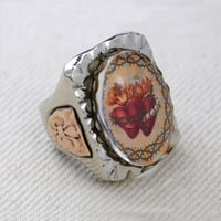 Image 2 of RECTANGLE DUAL SACRED HEART IMAGE MEXICAN BIKER RING