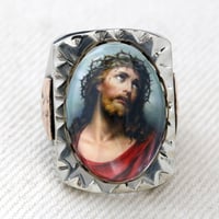 Image 1 of RECTANGLE JESUS IMAGE MEXICAN BIKER RING