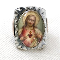 Image 1 of RECTANGLE JESUS SACRED HEART IMAGE MEXICAN BIKER RING