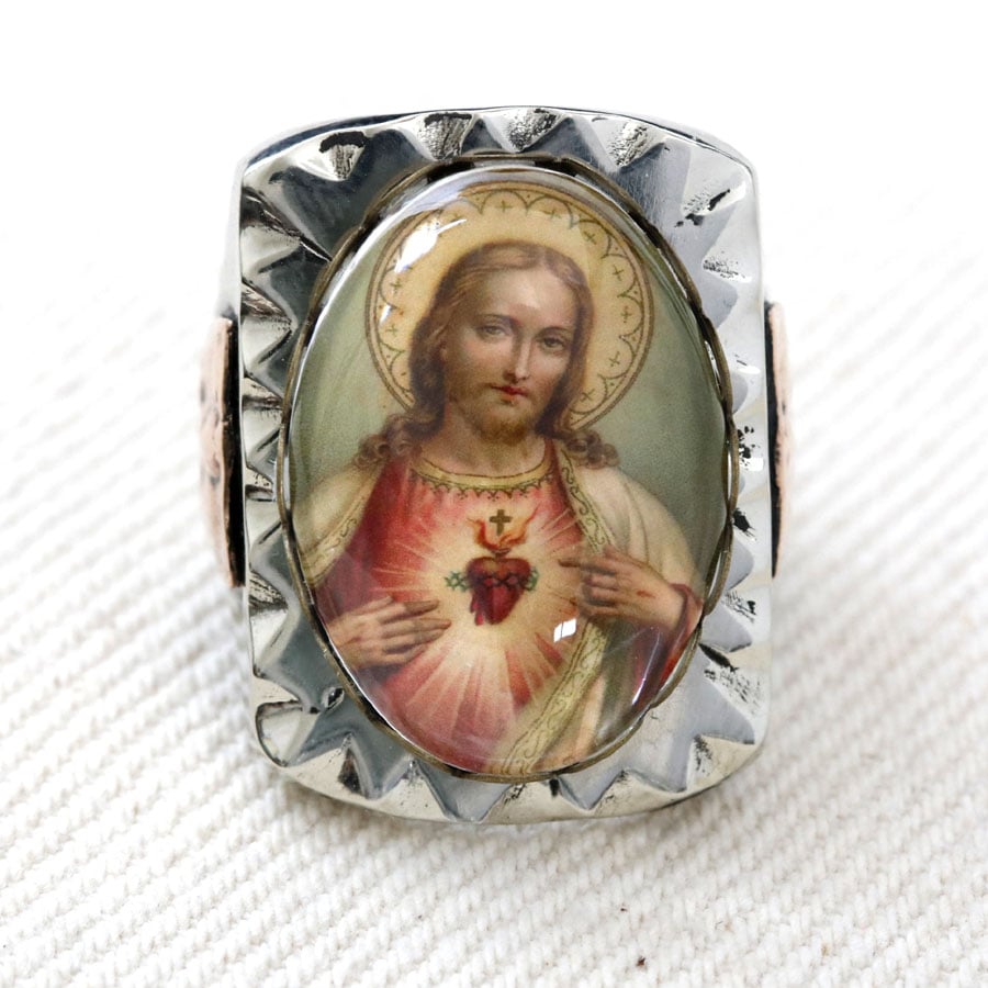 RECTANGLE JESUS SACRED HEART IMAGE MEXICAN BIKER RING