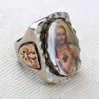 Image 2 of RECTANGLE JESUS SACRED HEART IMAGE MEXICAN BIKER RING