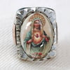 RECTANGLE MARY SACRED HEART IMAGE MEXICAN BIKER RING