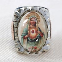 Image 1 of RECTANGLE MARY SACRED HEART IMAGE MEXICAN BIKER RING