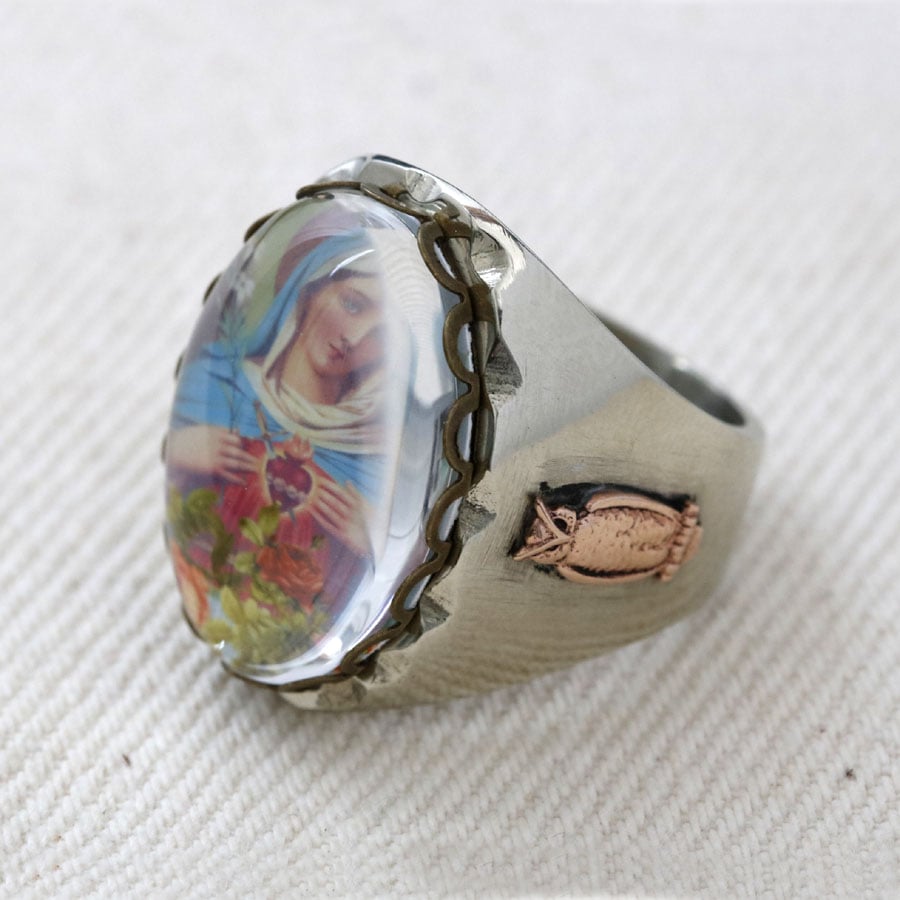 OVAL MARY ROSES IMAGE MEXICAN BIKER RING