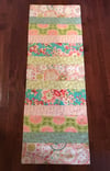 Pieced Table Runner in Pinks, Greens and Teals, 19X54 inches