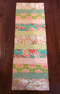 Image 4 of Pieced Table Runner in Pinks, Greens and Teals, 19X54 inches