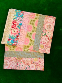 Image 1 of Pieced Table Runner in Pinks, Greens and Teals, 19X54 inches