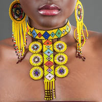 Image 3 of Zulu Circle Six Beaded Choker & Circle Tasseled Earrings