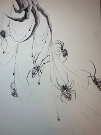 Image 2 of Seven Silver Spiders Hand embellished print with graphite, glitter plus original spider sketch