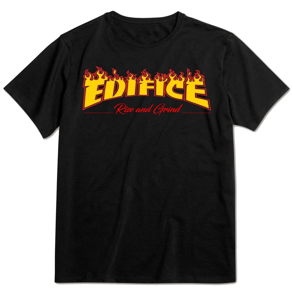 Image of EDIFICE RISE AND GRIND  TEE 3 COLOR HAND PRINTED ON BLACK SHORT SLEEVE SM-XXL