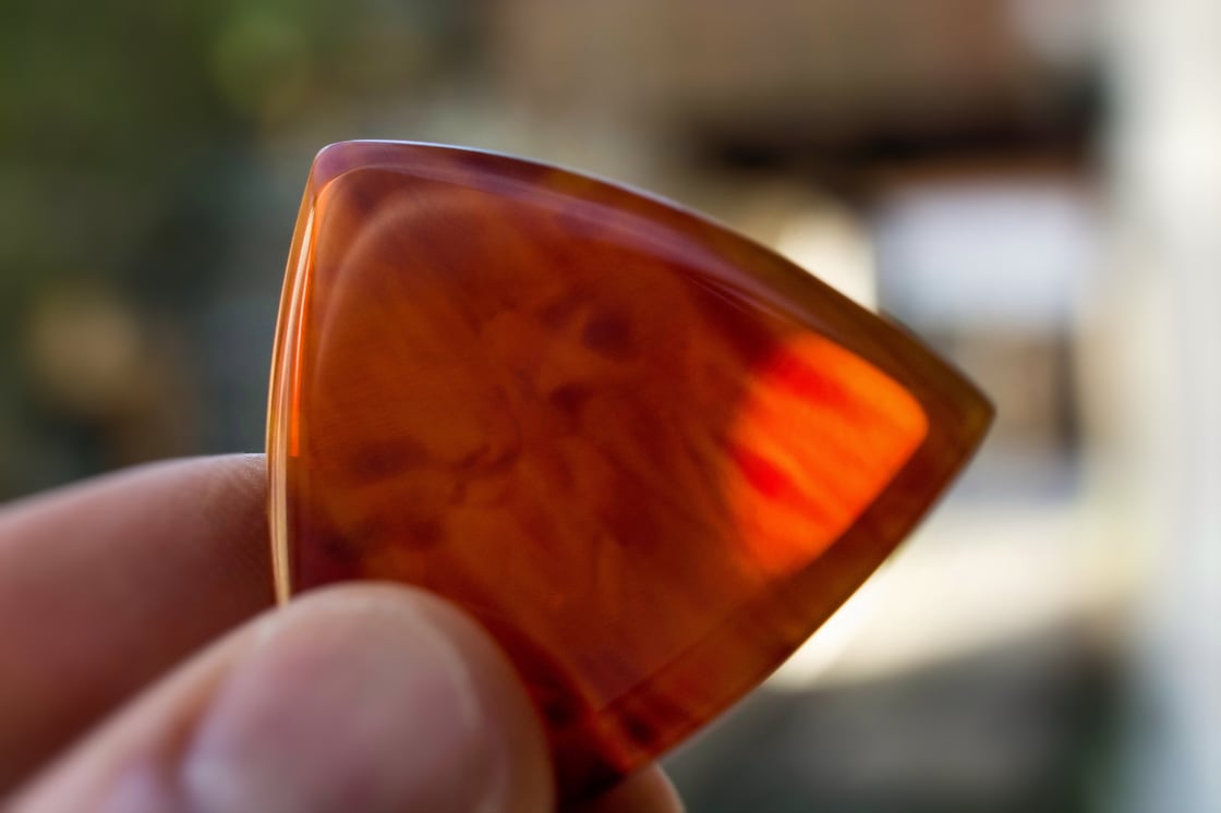 Image of 4mm 'TORTOISE SHELL Galalith' plectrums (RARE)