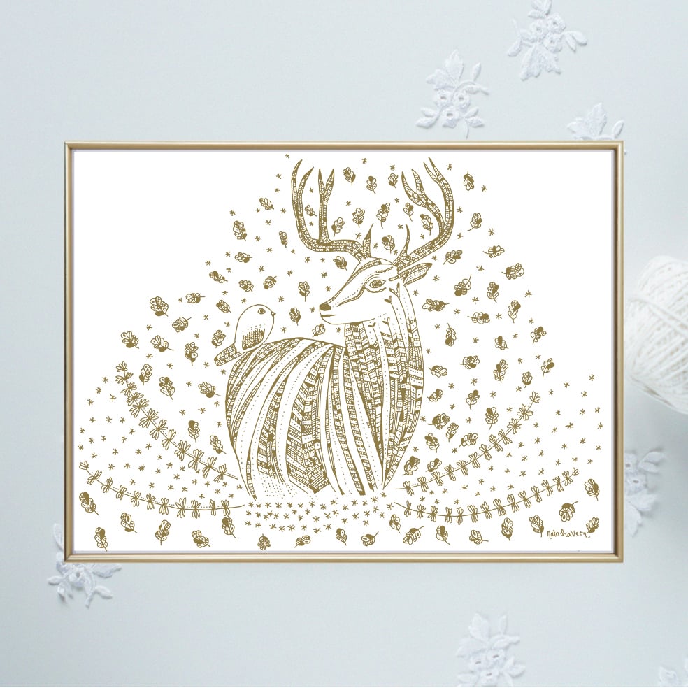 Image of Gold *Deer & Bird*_A4