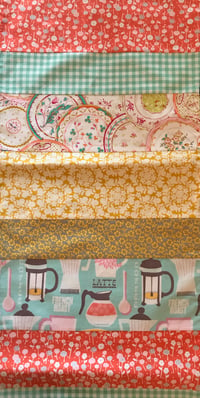 Image 3 of Pieced Table Runner, Colors are Dark Coral, Light Aqua, Gray and Gold, 16X80 inches