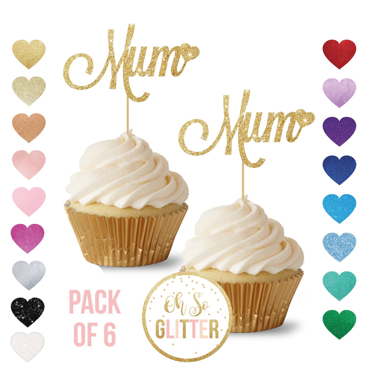 Mum Cupcake Toppers - pack of 6 - Mothers Day | Oh So Glitter