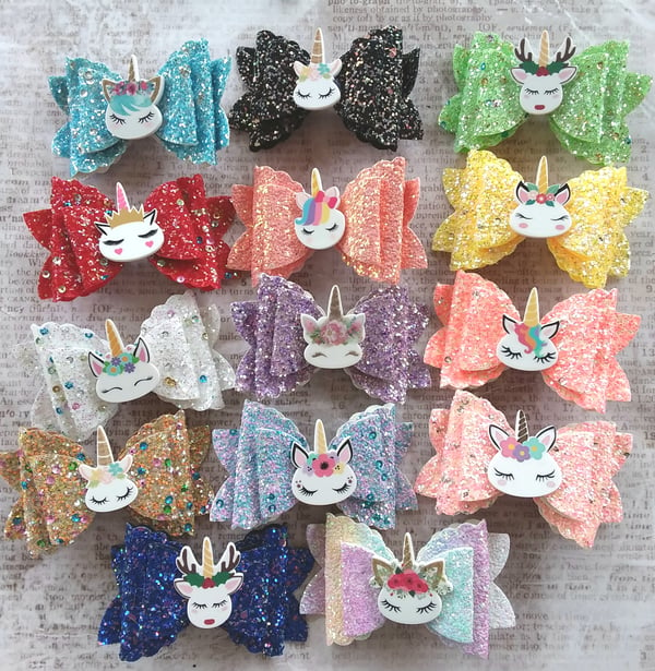 Image of ROCK BOTTOM BLOWOUT SALE Unicorn Triple Layer Scallop Bow Hairclips 