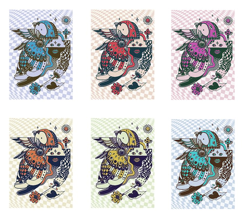 Image of "checkered owl" mini prints