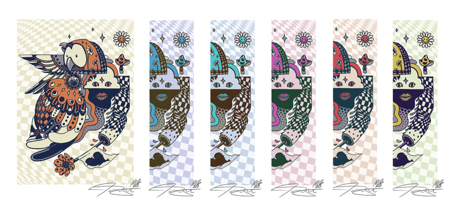Image of "checkered owl" mini prints