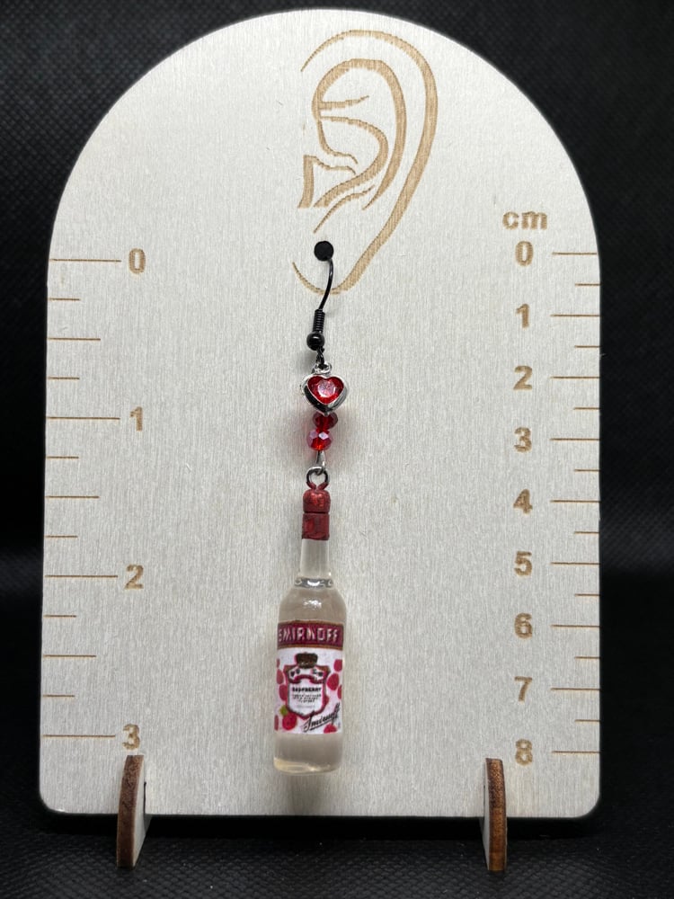 Image of Vodka Tito’s & Smirnoff mini bottle dangle earrings 